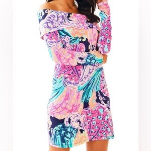 Lilly Pulitzer Trisha Dress Off Shoulder Long Sleeve 27243 All That She Wants